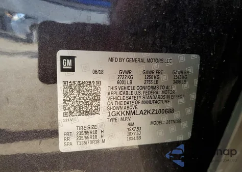 2019 GMC Acadia Slt-1 z USA, uszkodzony, nr VIN 1GKKNMLA2KZ100688